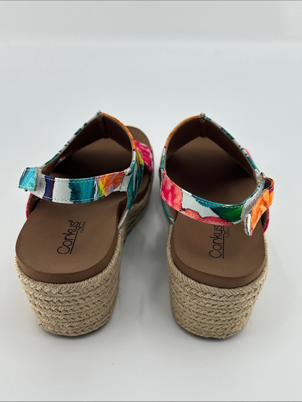 Corkys White Floral Espadrille Wedge Sandals with Pink & Yellow Accents - Picture 4 of 4